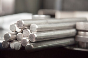 stainless steel rods on a welding table