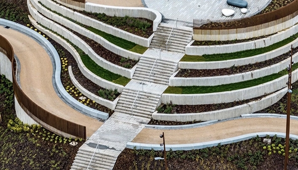 a bridge with 3d printed concrete stairs has been completed