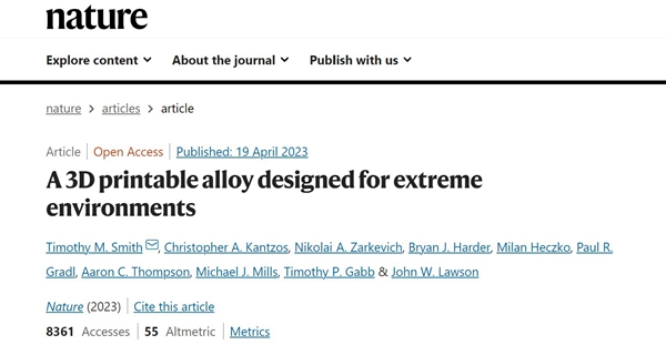 NASA has developed an ultra high temperature alloy GRX 810 for 3D