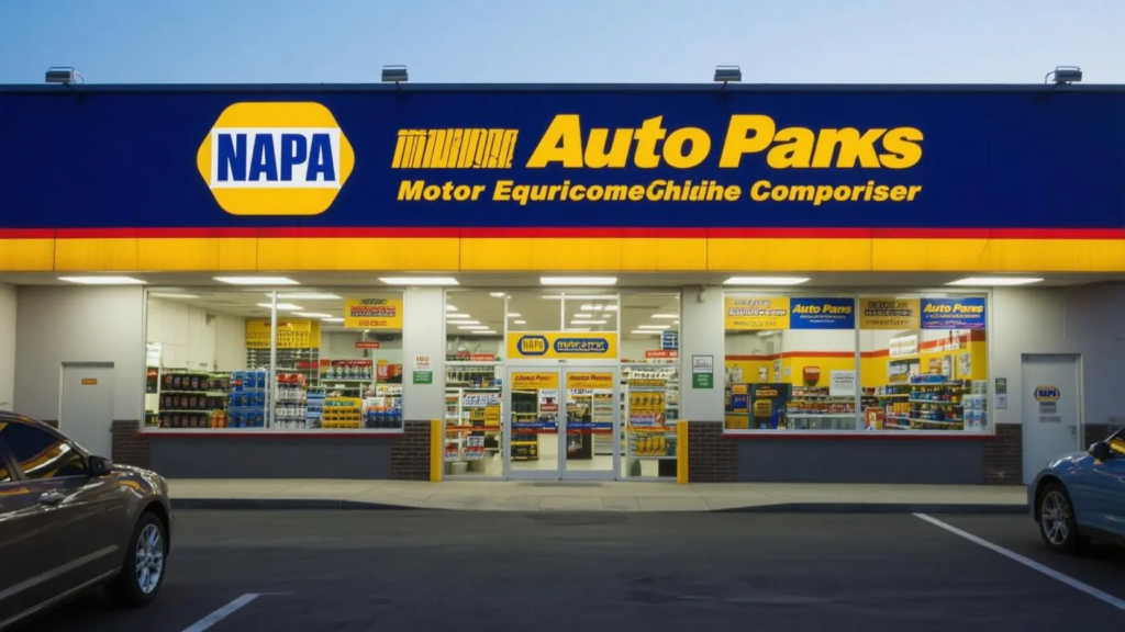 Napa Auto Parts Motor Parts Equipment Corporation 2 NAPA Auto Parts store front at twilight
