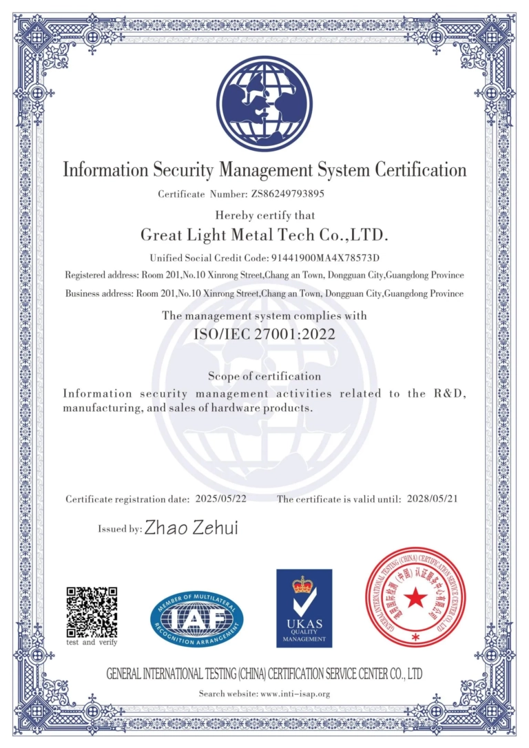 GreatLight Metal Technology Co., Ltd Has Obtained Multiple Certifications (1)