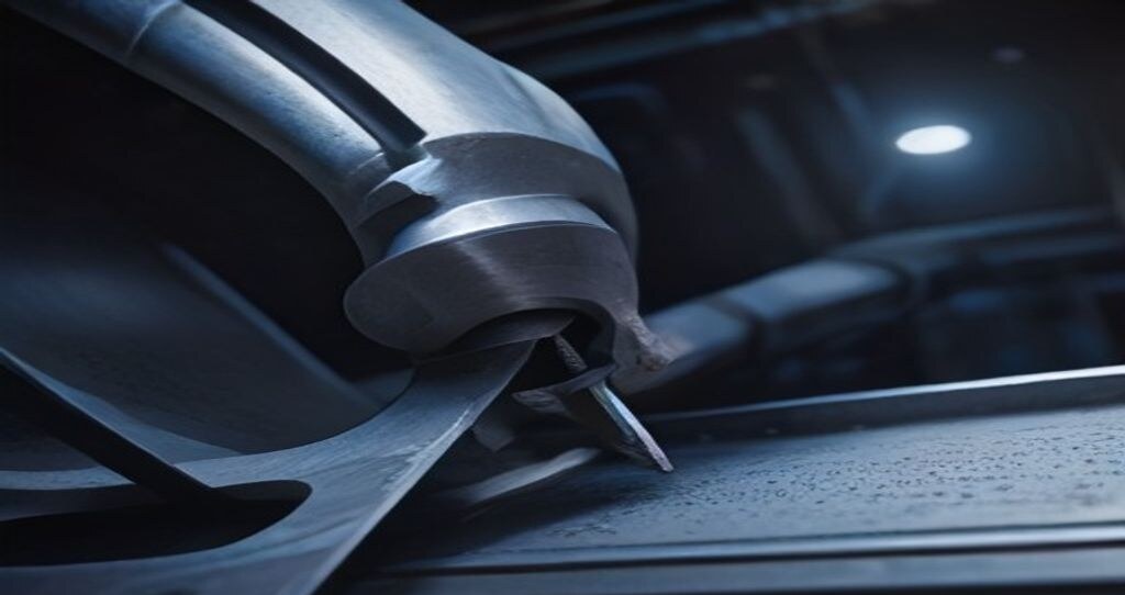 Large CNC Machining Equipment — Engineer in the distance measuring a large steel part with calipers