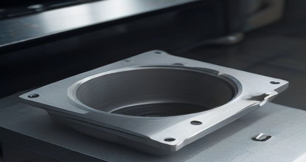 CNC Machine For Auto Parts — Close-up of a machined aluminum engine mount on a granite inspection table