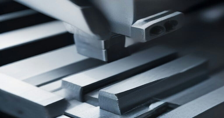 CNC Machine Image — Close-up of a CNC milling machine cutting an aluminum block, metal chips flying, shallow background