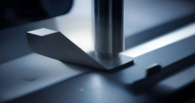 CNC Machine Makers — Close-up of a CNC spindle cutting a steel block, metal chips flying, blurred shop background