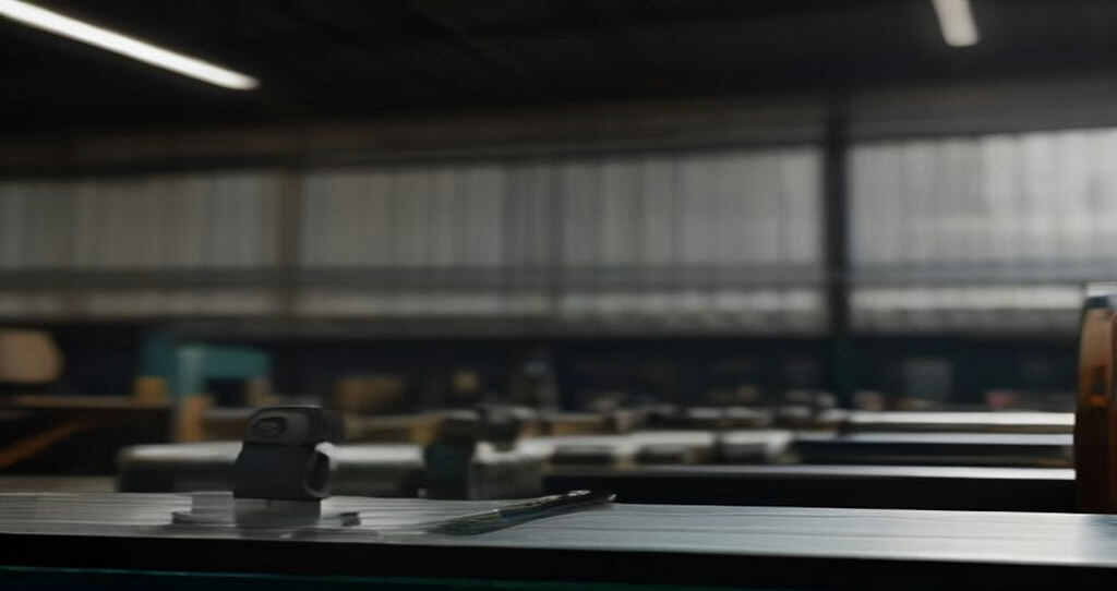 CNC Machine That Cuts Metal — Steel bar stock stacked beside a CNC lathe chuck in a machine shop