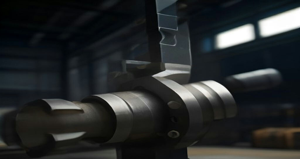 CNC Machining For Injection Mold Making — Five-axis machining center spindle tilted, cutting a curved cavity in a mold core