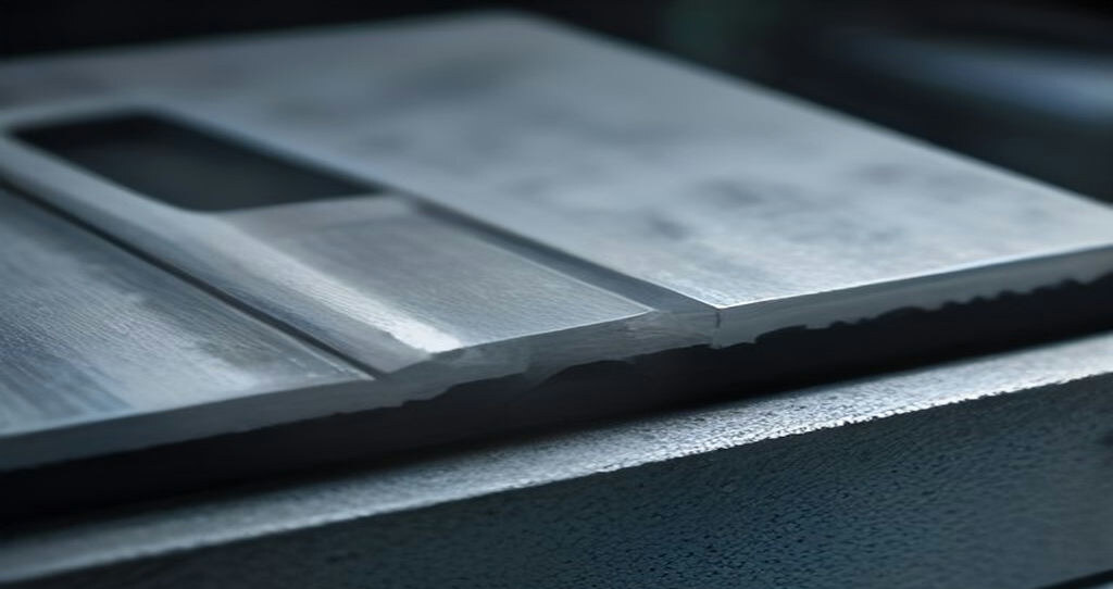 Industrial CNC Milling Machine — Close-up of carbide end mill slotting steel plate on Industrial CNC Milling Machine table