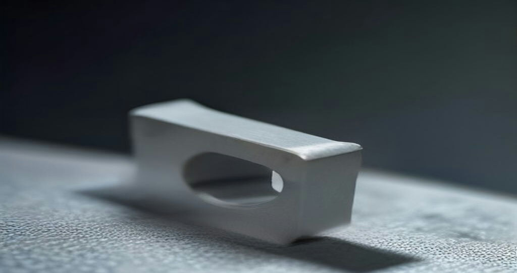 Industrial CNC Milling Machine — Micrometer measuring machined aluminum bracket on granite surface plate, blurred shop behind