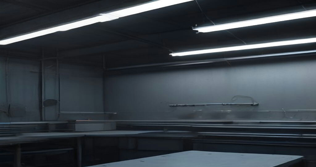 Three Axis CNC Milling Machine — Row of freshly machined aluminum brackets on steel workbench under shop lights